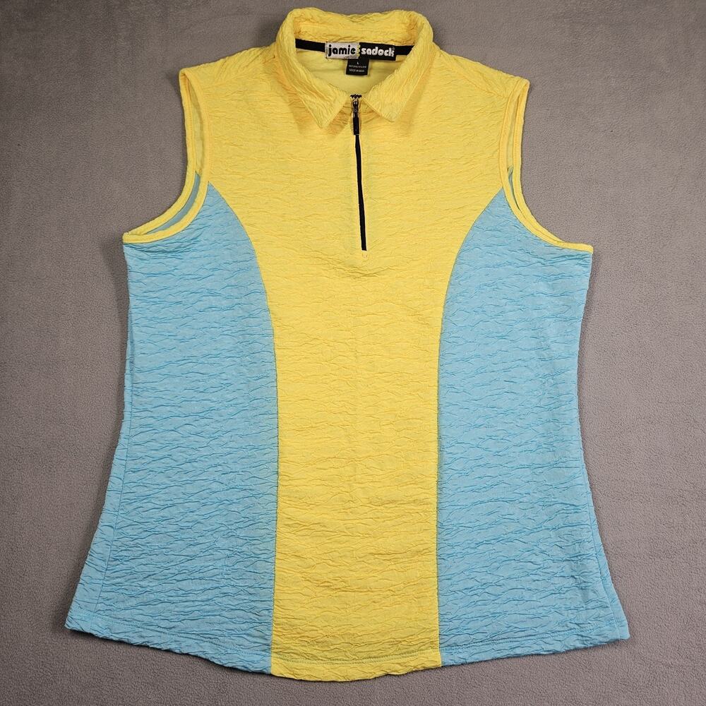 Jamie Sadock Golf Top Womens Size Large Sleeveless Shirt Colorblock Textured Zip